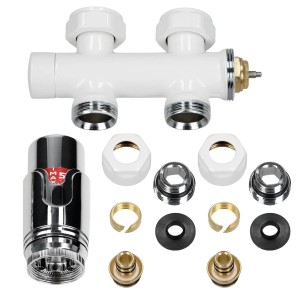 LuxeBath Ventil-Armaturen Set Multiblock Weiß mit Thermostatkopf für Heizkörper.