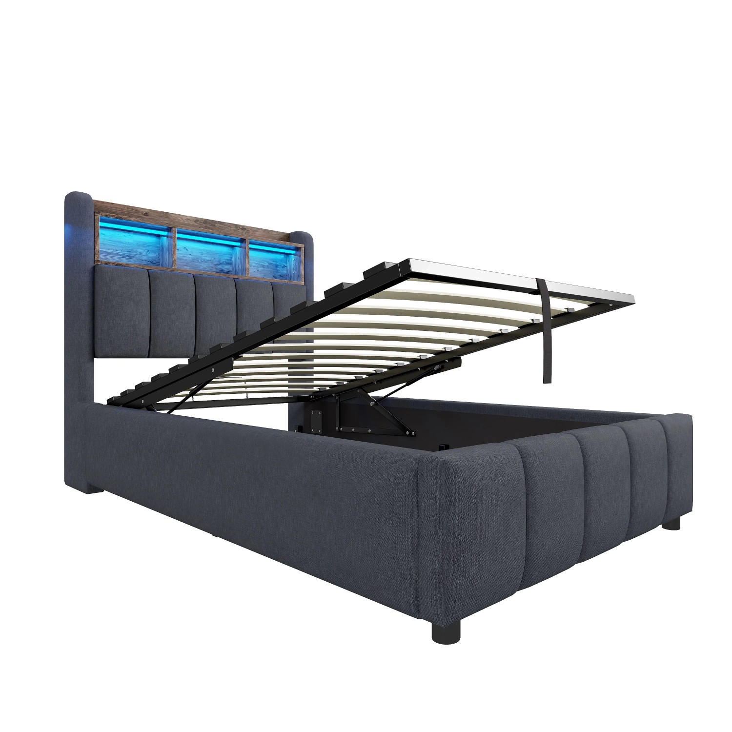 okwish Kinderbett 90x200cm mit LED Beleuchtung und Stauraum Kinderzimmer Grau ohne Matratze
