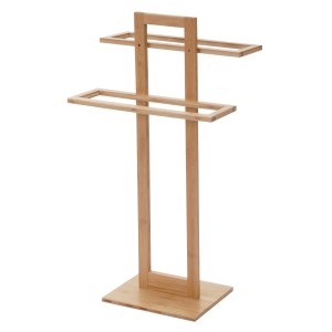 Freistehender Handtuchhalter aus Bambus mit zwei Armen für das Badezimmer.