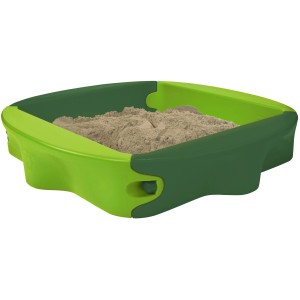 BIG Sandkasten Sandy mit Hard-Cover, grün, 138x138 cm, gefüllt mit Sand.
