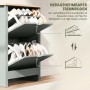 HOMCOM Schuhschrank, hellgrau, mit zwei Klappfächern. Verstellbarer Trennboden für Stiefel und High Heels. Spanplatte.