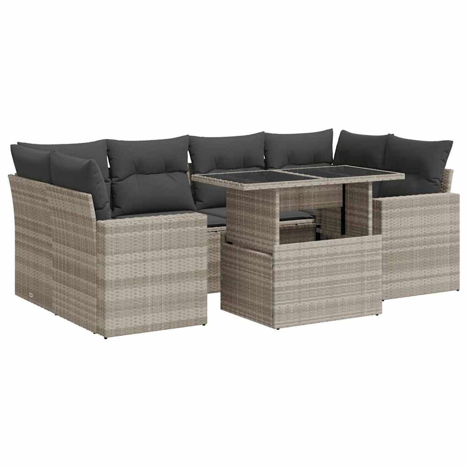 vidaXL 7-Tlg Garten-Sofagarnitur mit Kissen Hellgrau Poly Rattan 3326273 günstig online kaufen