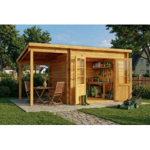 Imprägniertes Alpholz Gartenhaus Maria-28 mit Schleppdach, 300x250 cm, Naturholzoptik.