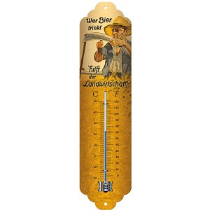 Nostalgic-Art Thermometer aus Metall mit Retro-Motiv "Wer Bier trinkt hilft der Landwirtschaft".