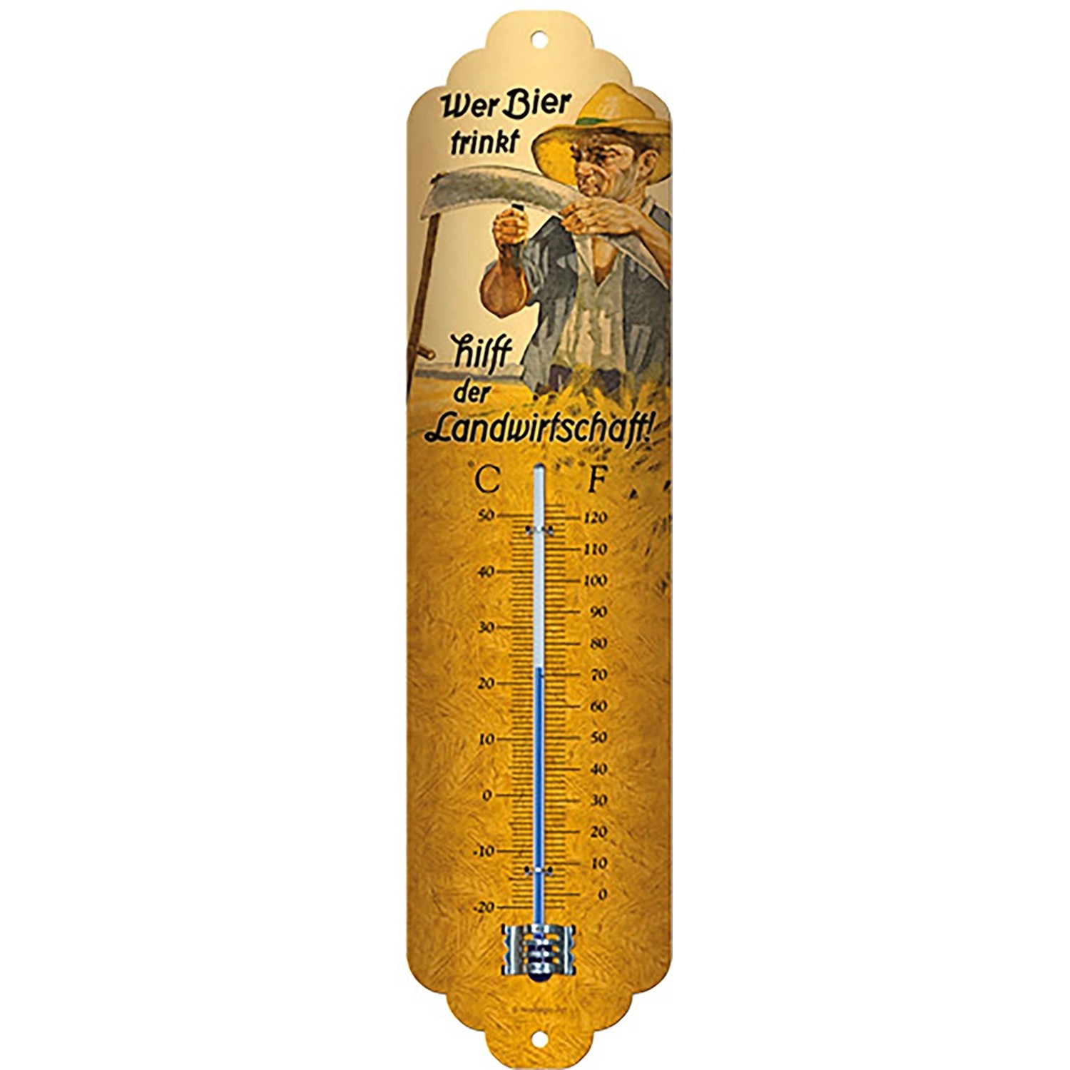 Nostalgic-Art Thermometer Wer Bier trinkt hilft der Landwirtschaft 28 cm x 7 cm