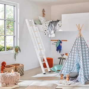 Treppen Intercon Raumspartreppe Vario 12 Stufen bis max. 290 cm Buche Stufen Metallfarbe Polar-Weiß