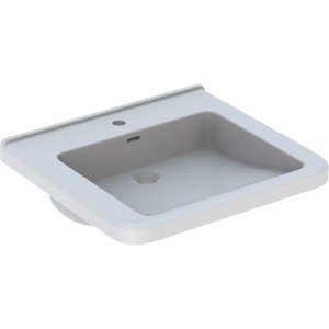 Barrierefreies Geberit Renova Comfort Waschbecken, 60 cm, mit Hahnloch und Überlauf.