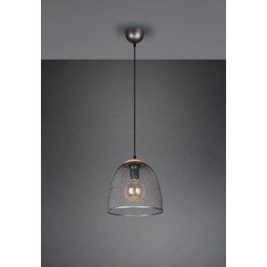 Trio Pendelleuchte Ivar, Ø 25 cm, Nickel antik und Holz. Hängelampe im Vintage-Stil.