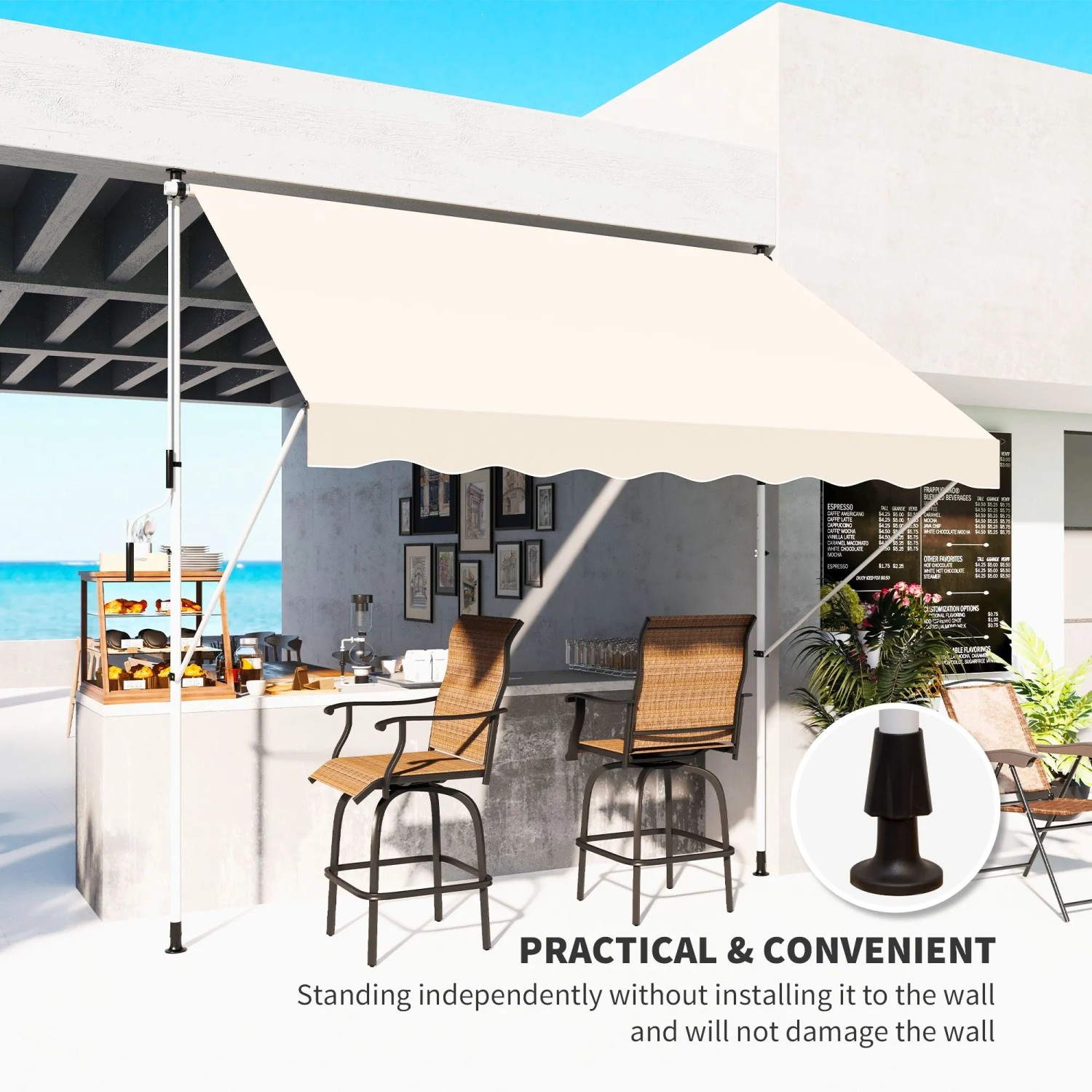 Furnicato Klemmmarkise Handkurbel 150cm Breit Beige Balkon Terrasse_7