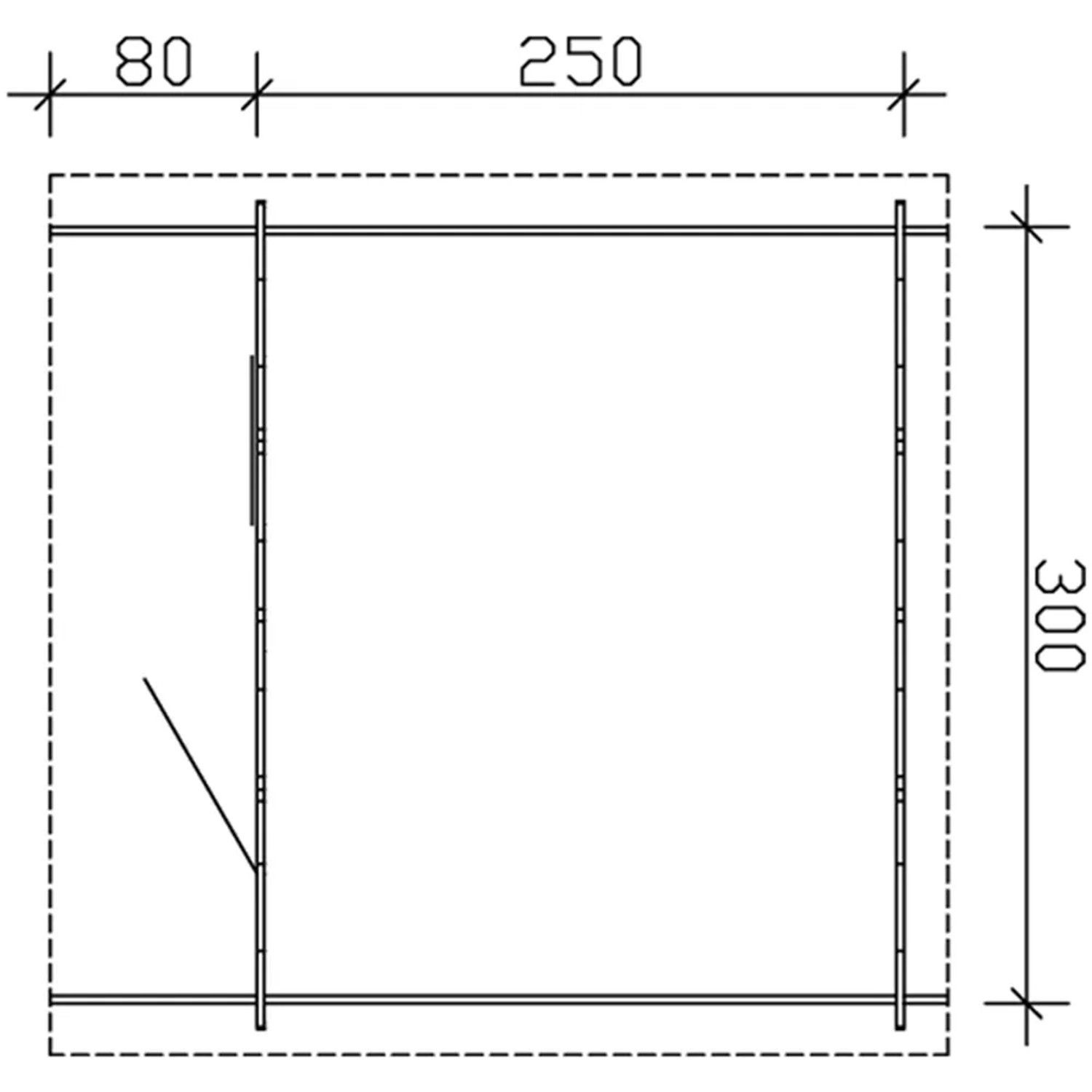 Grundriss Skan Holz Gartenhaus Como 2 Natur, 300x250 cm, Holz-Gartenhaus mit Satteldach.