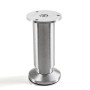 SOTECH Möbelfuß ALPHA aus gebürstetem Aluminium, 120 mm hoch, mit Bodengleiter. Höhenverstellbares Möbelbein.