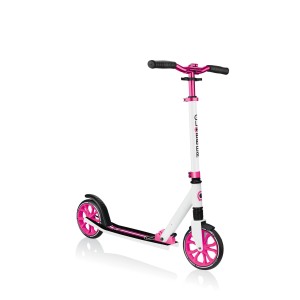 Globber NL 205 Tretroller in Weiß-Pink: Höhenverstellbarer Scooter mit Frontfederung.