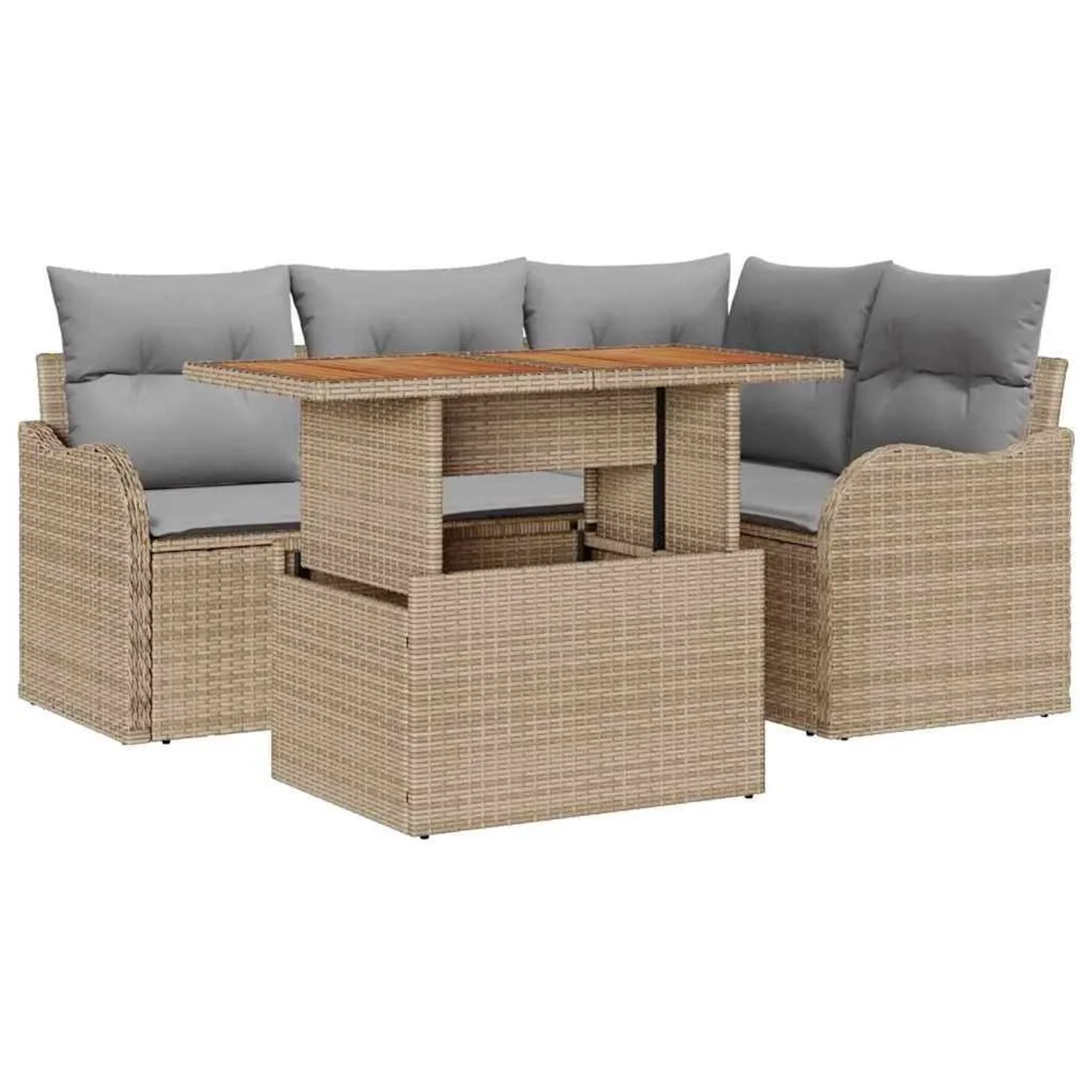 vidaXL Gartensofa-Set mit Kissen 5 Stk Beige und Hellgrau Poly-Rattan 33494 günstig online kaufen