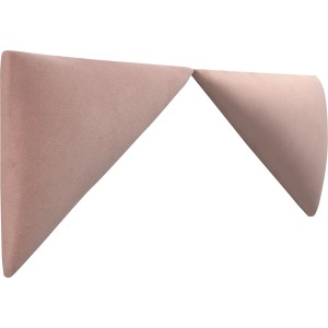 Zwei rosa Wandkissen in Dreiecksform aus Samt, geeignet zur Wandgestaltung.