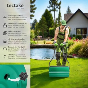 Grüne Tectake Rasenwalze (60 cm) im Einsatz im Garten.