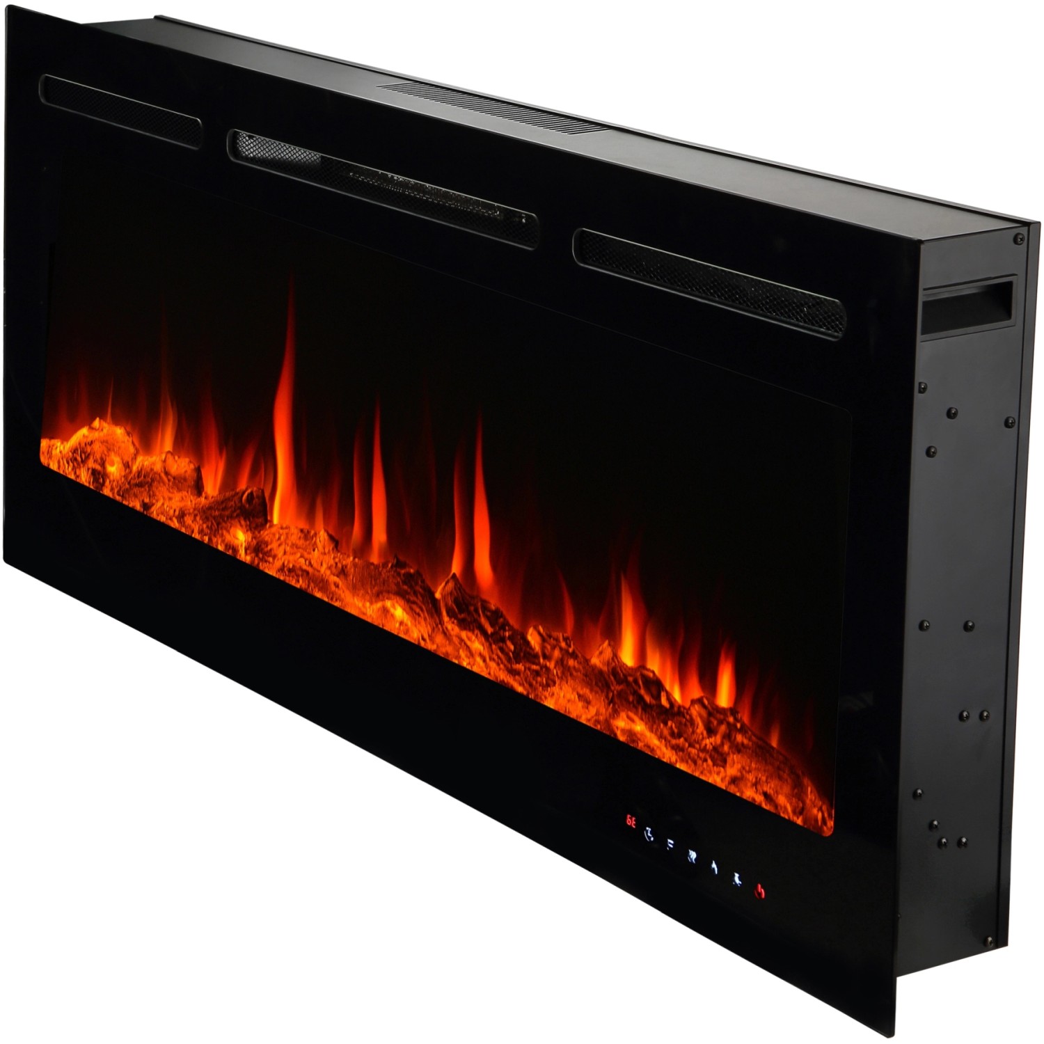 Schwarzer El Fuego LED Elektrokamin Luzern mit Flammeneffekt und Heizung.