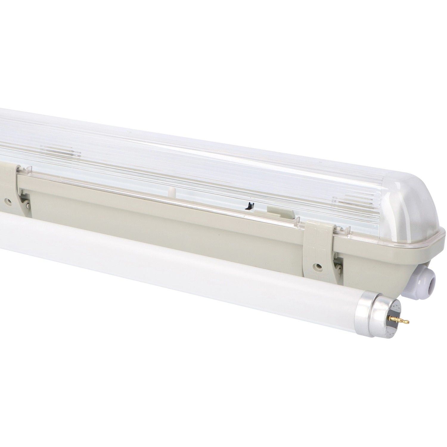 Graue LED-Feuchtraumleuchte, 120 cm, mit Sensor und austauschbarer Röhre.