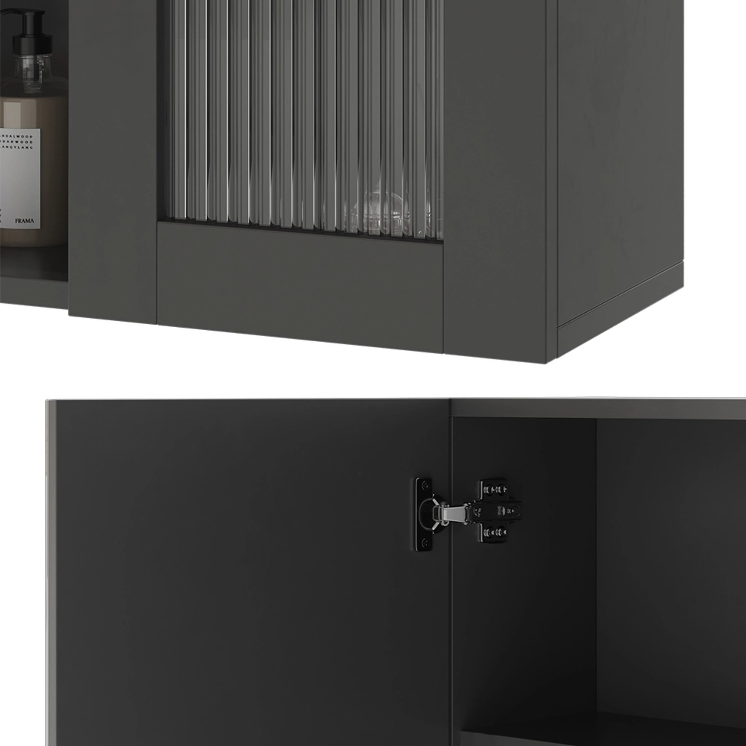 Vicco Badspiegelschrank Malte, grau, 60x50 cm, mit Spiegeltür und offenem Fach.