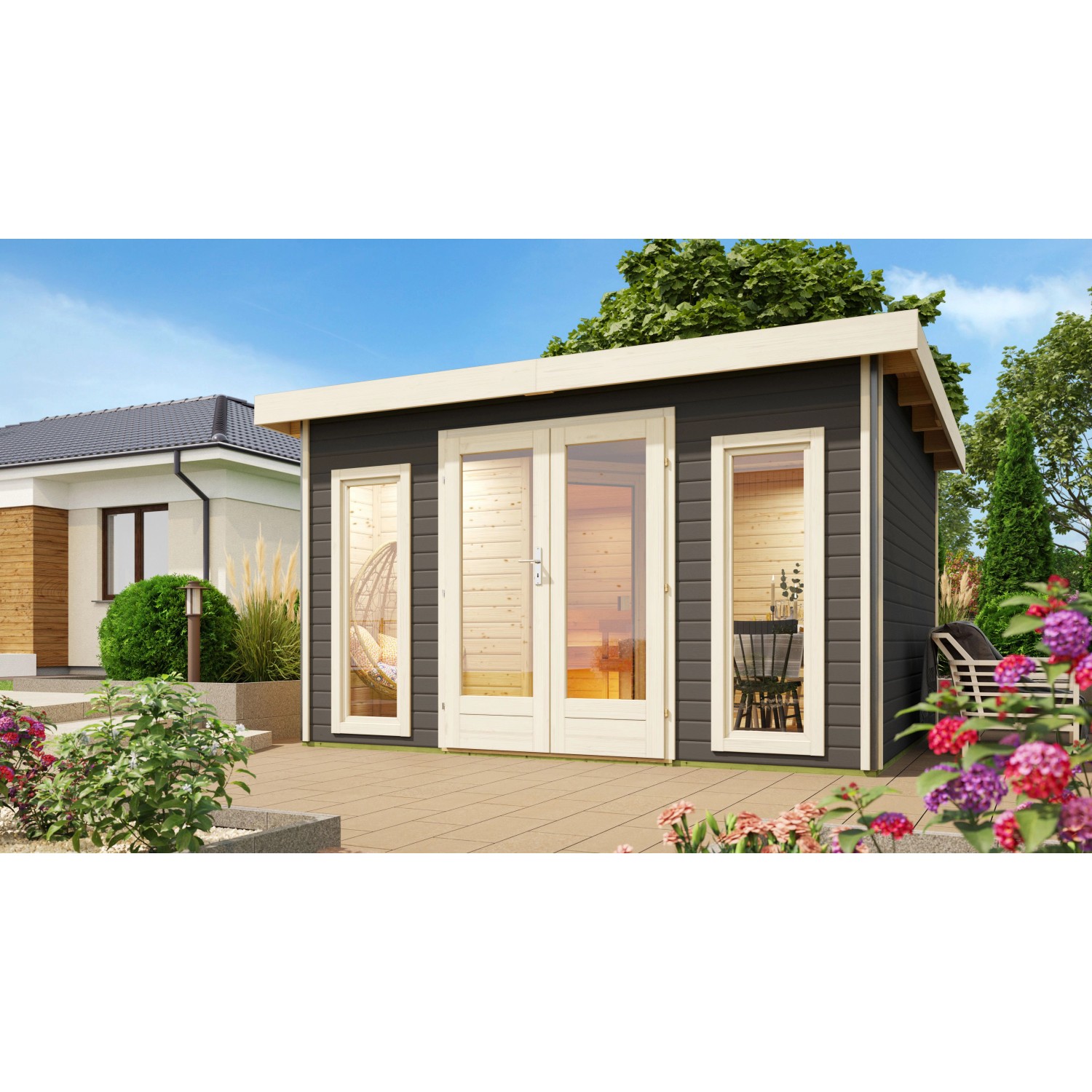 Saunahaus Magnus 2-Set B Terragrau inkl. Ofen 9 kW Bio ext. Strg. günstig online kaufen