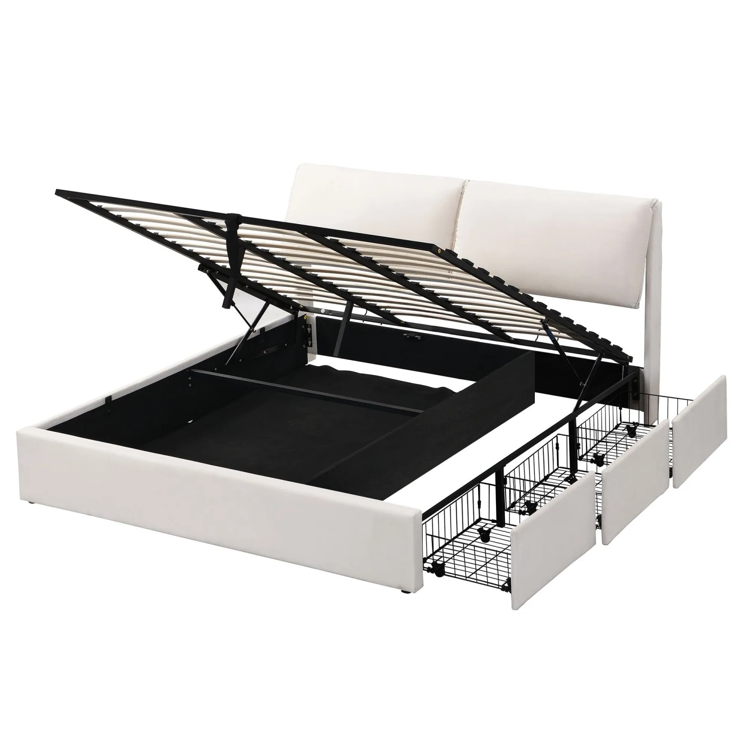 ModernLuxe Polsterbett 180 x 200 cm mit Hydraulik Stauraum 3 Schubladen Samt Beige