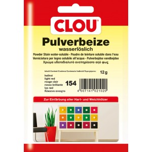 Clou Pulverbeize Hellrot, 12g Packung. Wasserlösliche Beize für Holz.