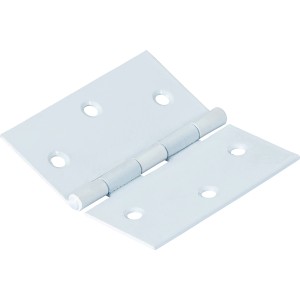 Weißes, pulverbeschichtetes Scharnier, 70x70 mm, für bewegliche Verbindungen im Innenbereich.