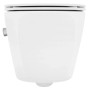 Modernes weißes spülrandloses Keramik Hänge-WC mit geschlossenem SoftClose WC-Sitz. Wand-WC für Bad.