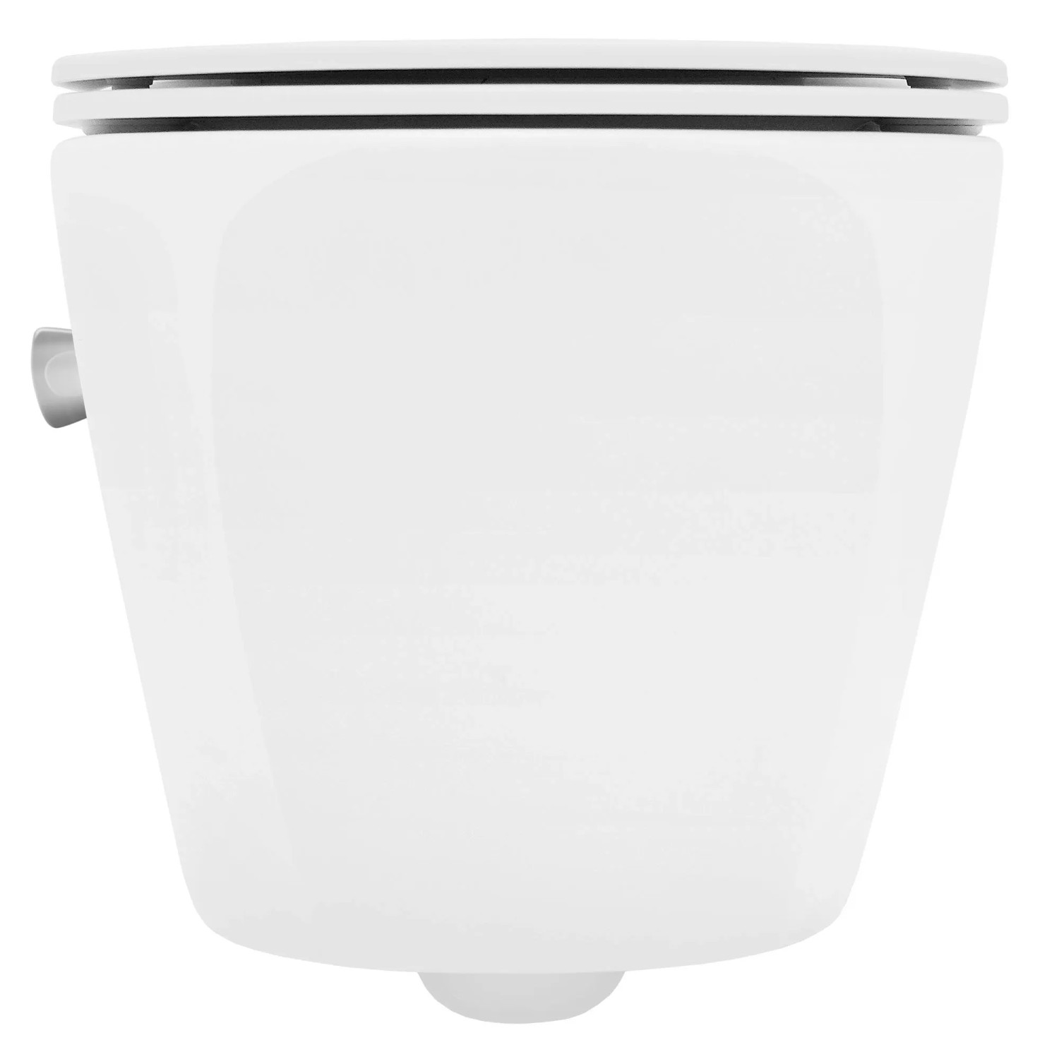 Modernes weißes spülrandloses Keramik Hänge-WC mit geschlossenem SoftClose WC-Sitz. Wand-WC für Bad.