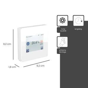 Weißer Fenix Thermostat TFT Wifi mit Touchdisplay zur Temperatursteuerung per App.
