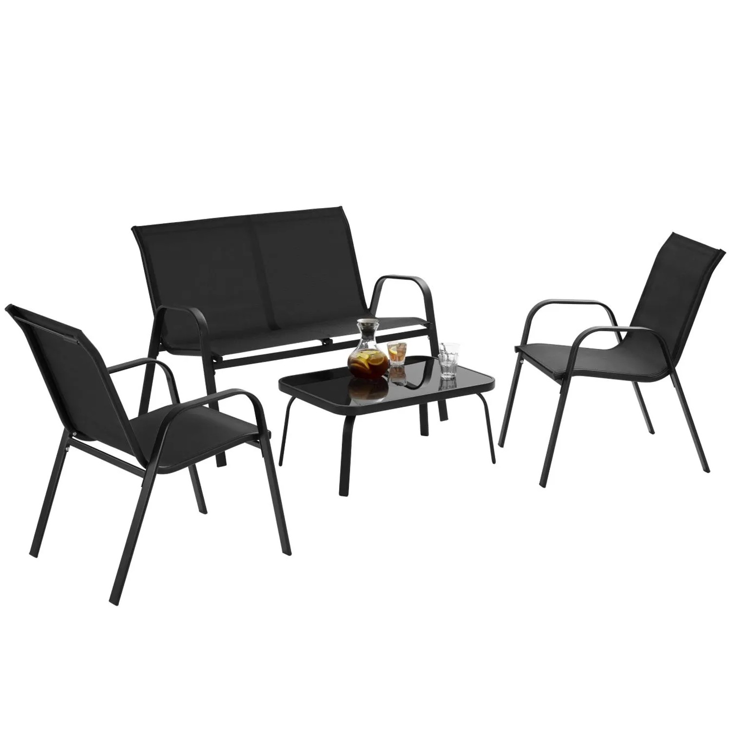 Tectake Sitzgruppe Nora Für 4 Personen Atmungsaktives  Wasserabweisendes Textilene Gewebe Schwarz 70 x 111 x 83 cm Schwarz