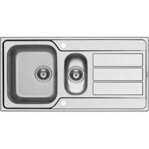 Pyramis Einbauspüle Athena 1 1/2B B 1D Edelstahl mit Abtropffläche und Restebecken.