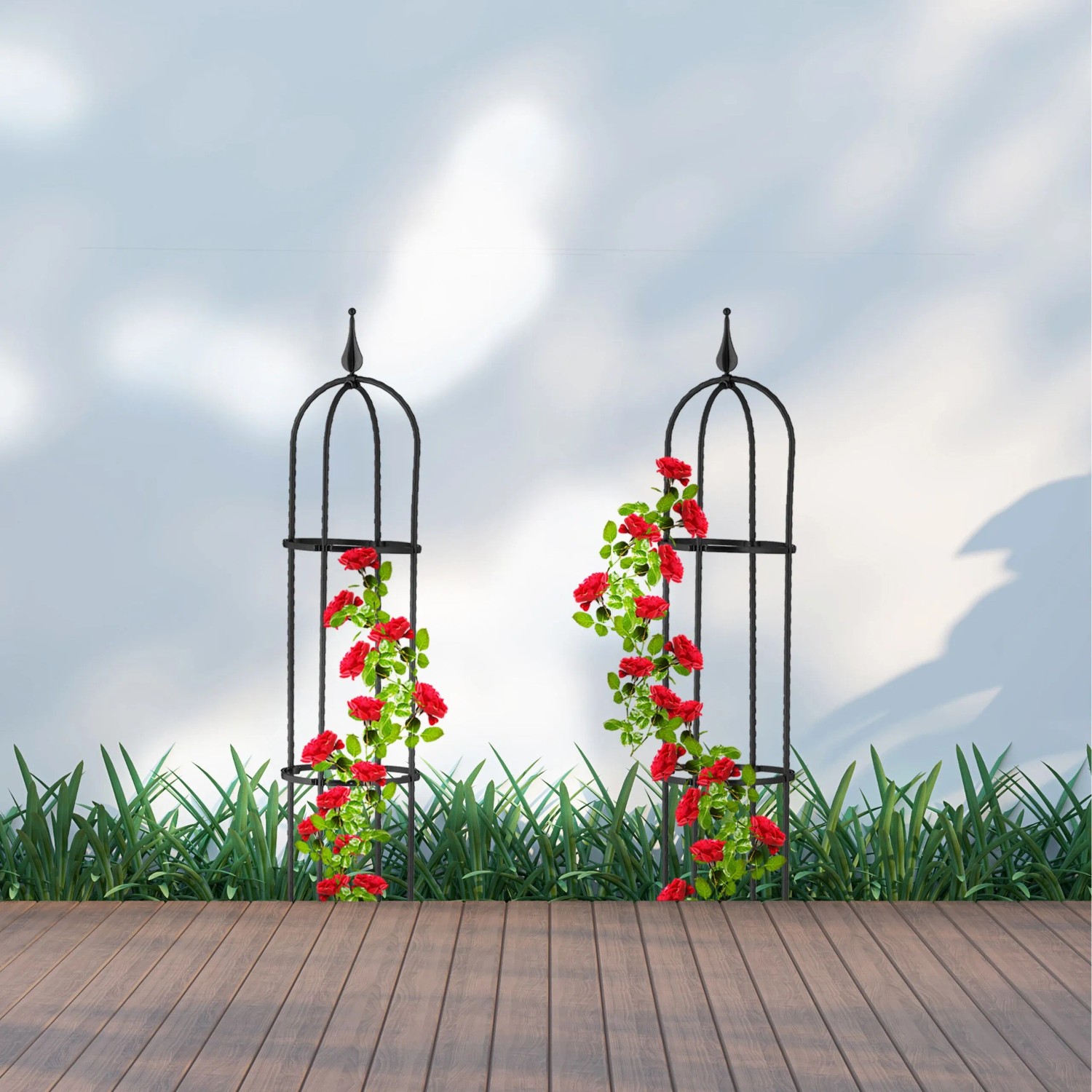 Relaxdays Rankobelisk Stahl Kunststoff Schwarz Verstellbar Wetterfest 2er Set 85 cm x 25 cm 360 g_2