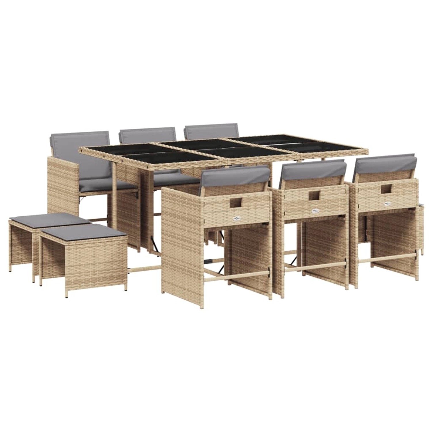 vidaXL 11-Tlg Garten-Essgruppe mit Kissen Beigemischung Poly Rattan 3211152 günstig online kaufen