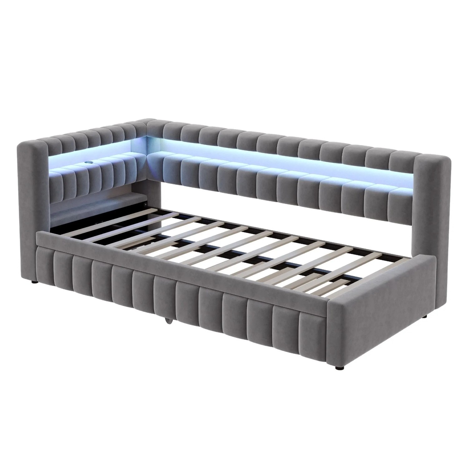 Merax Schlafsofa 90x200cm LED USB Streifenmuster Dunkelgrau