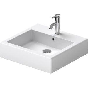 Weißes Duravit Vero Einbauwaschbecken, 50 cm, mit Überlauf und Hahnloch.