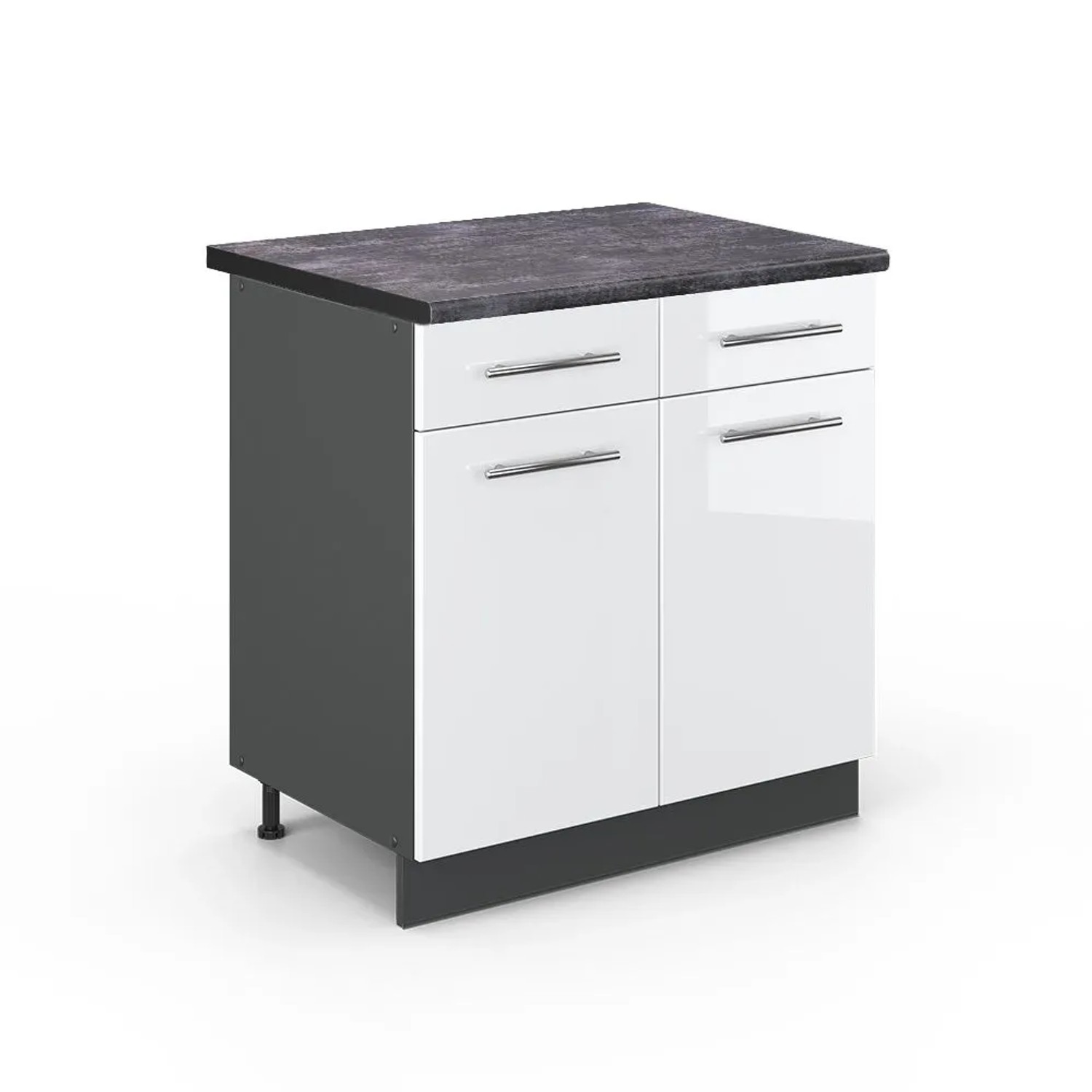 Vicco Küchenunterschrank Fame-Line Weiß Hochglanz Anthrazit 80 cm AP Anthrazit