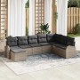 Graues 8-teiliges vidaXL Garten-Sofa-Set aus Poly Rattan mit Kissen für Terrasse und Garten.