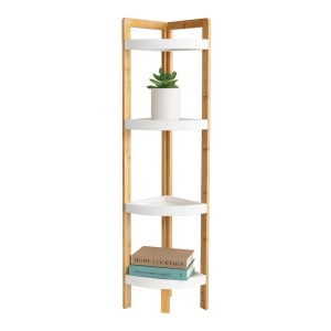 Relaxdays Eckregal Bambus Natur Weiß 4 Ablagen 105,5 cm x 23 cm x 23 cm 2,2 kg