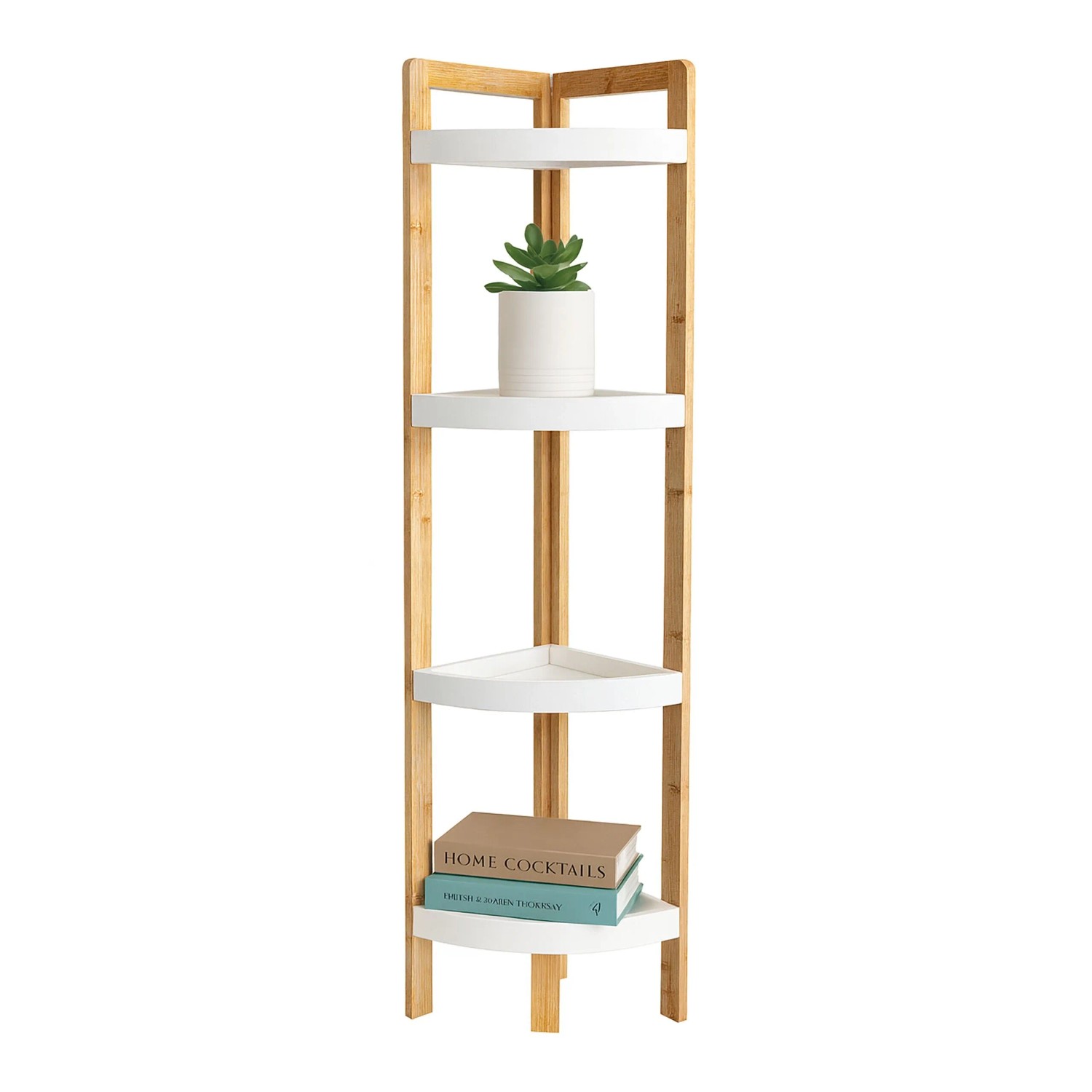 Relaxdays Eckregal Bambus Natur Weiß 4 Ablagen 105,5 cm x 23 cm x 23 cm 2,2 kg