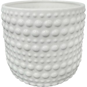 Weißer Keramik Pflanztopf (Ø 14,8 cm) mit Noppenmuster für Innen & Außen.