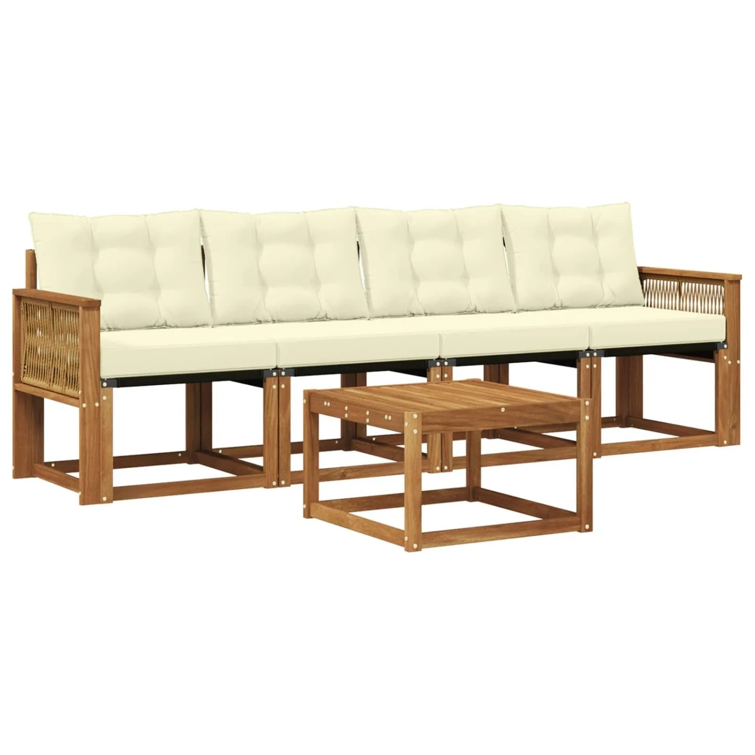 vidaXL Outdoor-Sofagarnitur mit Kissen 5 Stk Natur und Creme 3381762
