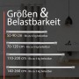 Bomoe Neptun Duschstange: Übersicht der Größen (50-260cm) und Belastbarkeit (3-6kg).