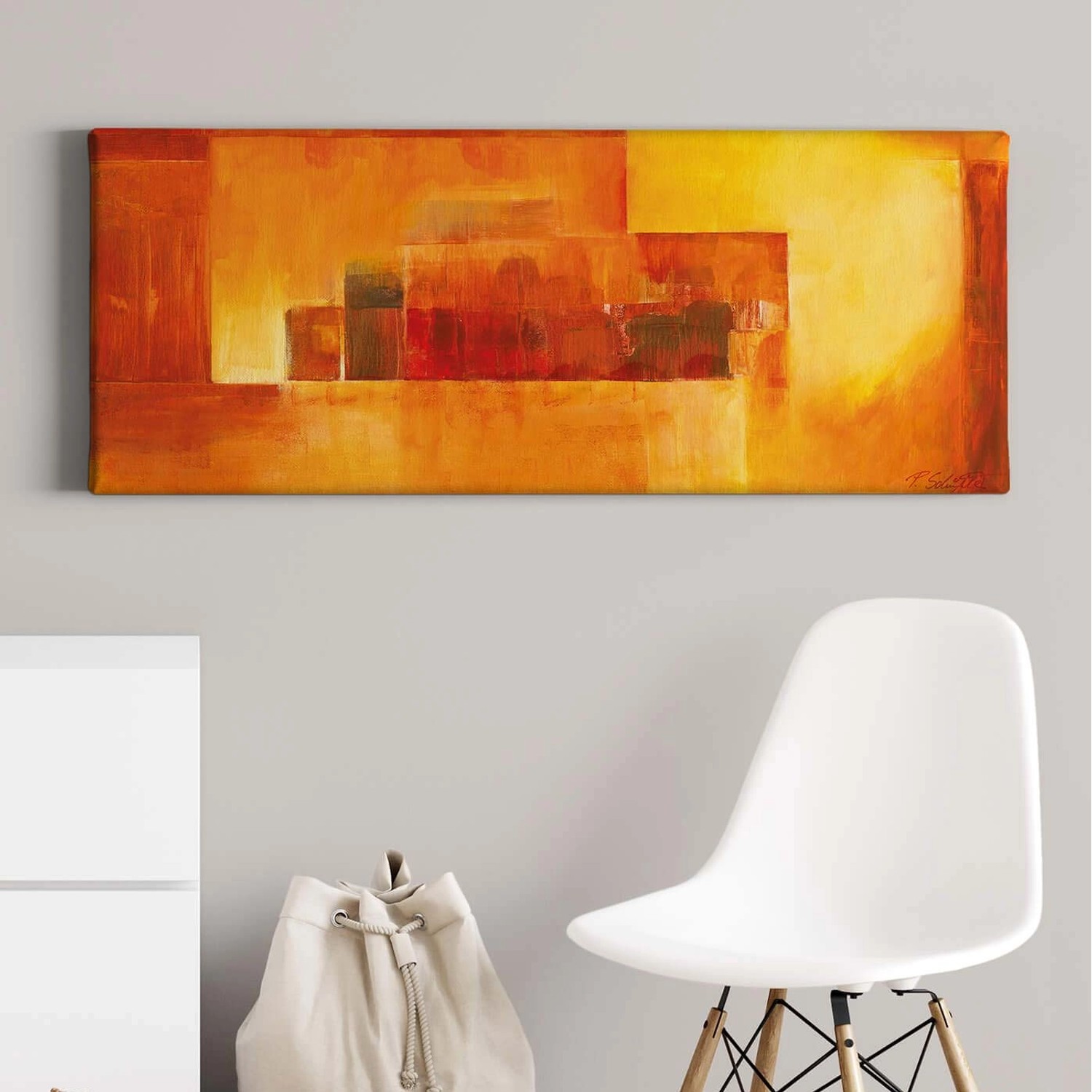 Bricoflor Abstraktes Bild In Rot Orange Kunst Leinwand Bild Im Gemälde Stil Mit Geometrischem Design Kunstdruck Leinwand