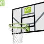 EXIT Galaxy Basketballbrett mit grünem Ring und Netz vor weißem Hintergrund.