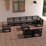 Schwarzes 10-tlg. Garten-Lounge-Set aus Kiefernholz, bestehend aus Sofas, Eckteilen und Tisch.