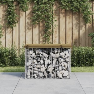 DELUKE Gartenbank Gabionen BIKS Aus Stahl 63x44x42cm Kiefernholz Braun Gabionenbank Gabionengitter Ziergabione