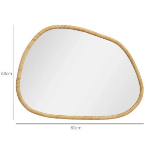 Asymmetrischer Wandspiegel (80x60 cm) mit Naturholzrahmen für Flur und Schlafzimmer.