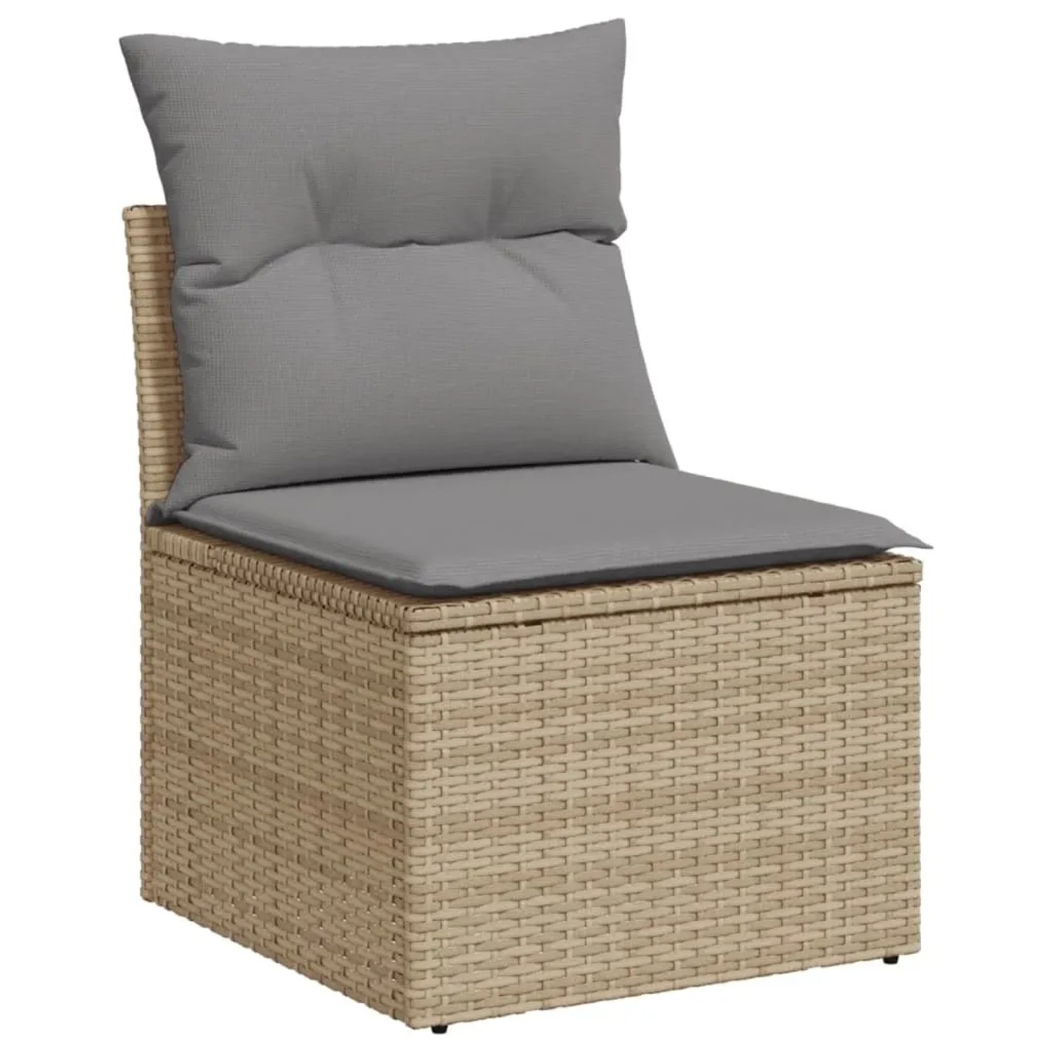 Beige Garten-Sofagarnitur aus Rattan mit grauem Kissen, Teil der vidaXL 5-tlg. Serie.