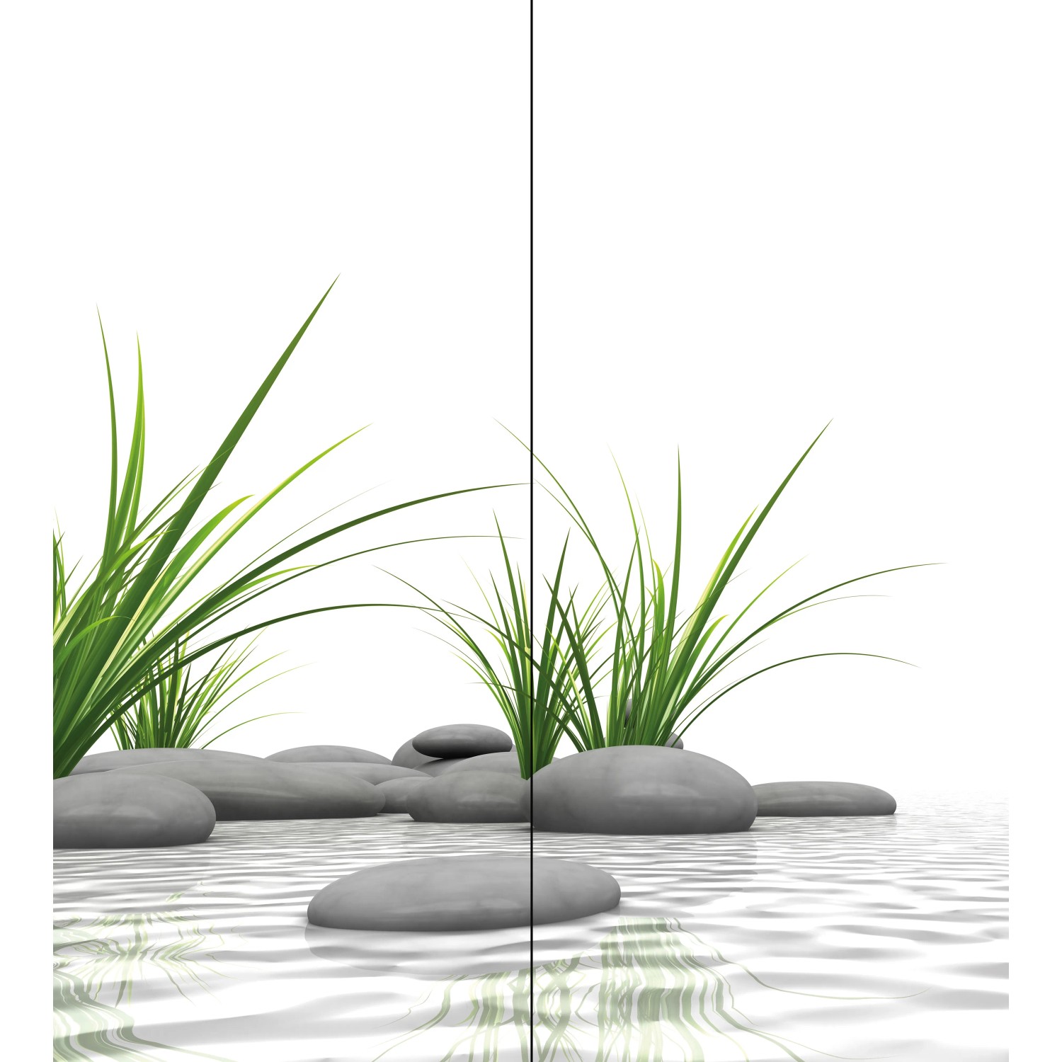 Schulte Duschrückwand Zen-Steine: Deko-Paneel mit Steinen und Gras im Wasser für Bad und Dusche.