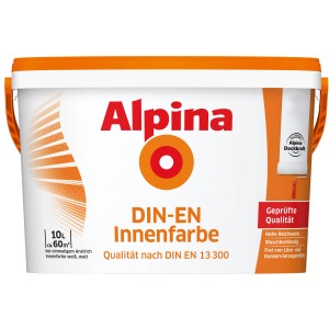 Eimer Alpina Wandfarbe DIN-EN Weiß matt, 10 Liter. Innenfarbe für Wände und Decken.